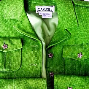 Vintage Carlisle Lime Green Silk  jacket/epaulette &shoulder pads.NWOT